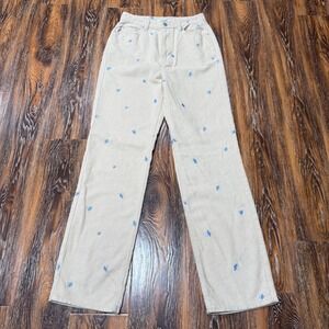 PacSun 90s Boyfriend Corduroy Butterfly Embroidered Pants Tan Beige Womens 28